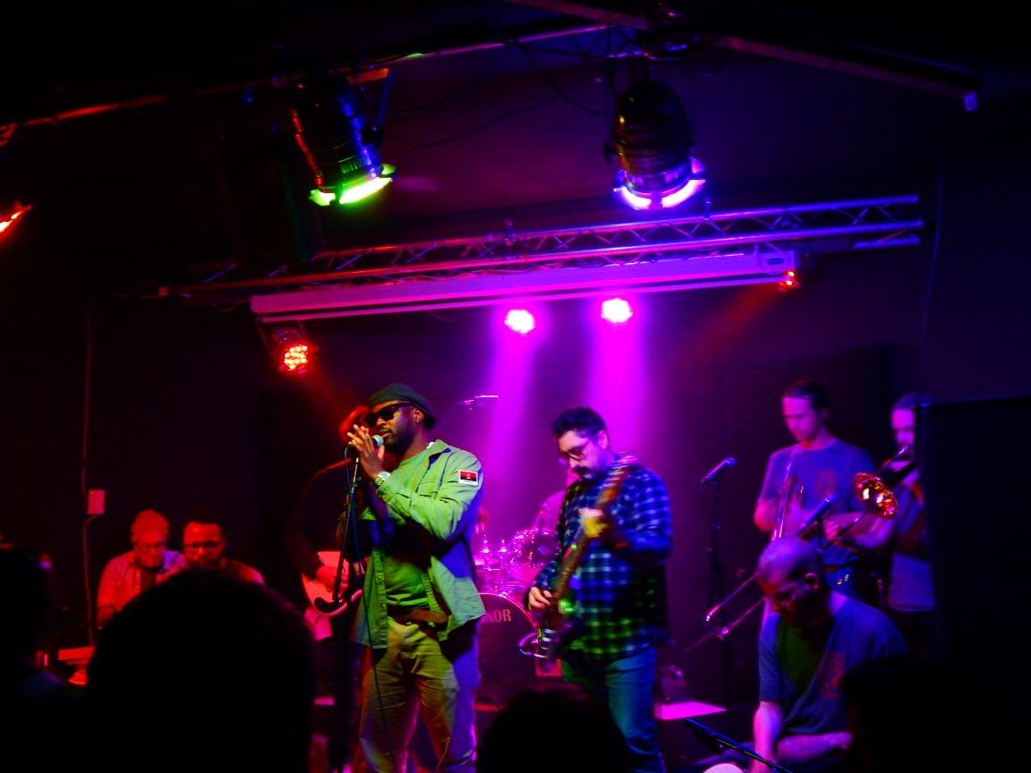 Makongo pictured on stage at The Glad Cafe